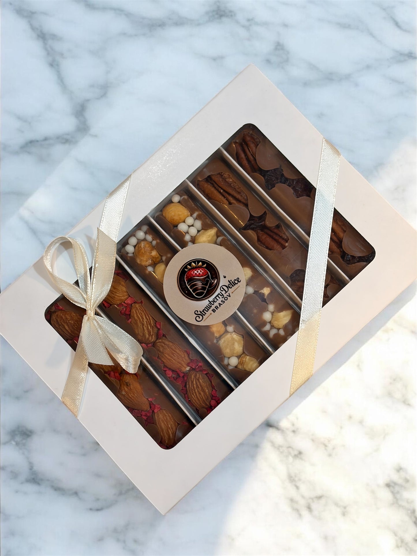 Choco Delice - Cutie premium cu 6 batoane artizanale asortate, din ciocolata Callebaut, 190g